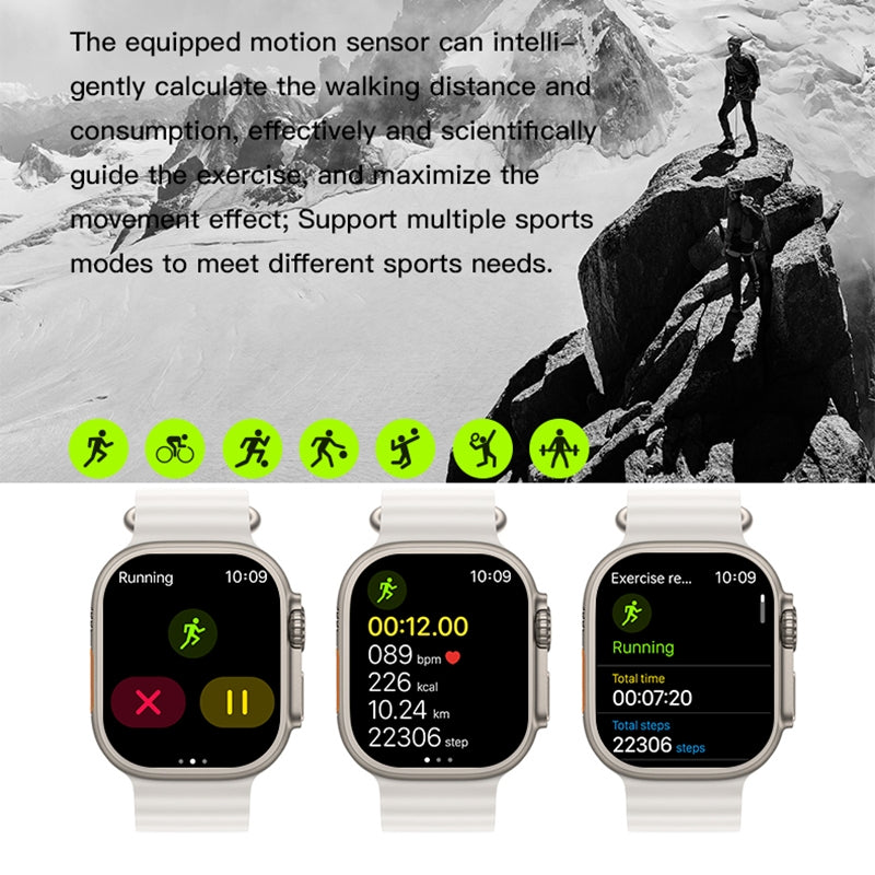 T800 Ultra 1.99 inch Ocean Silicone Band Smart Watch Support Heart Rate / ECG (Black)