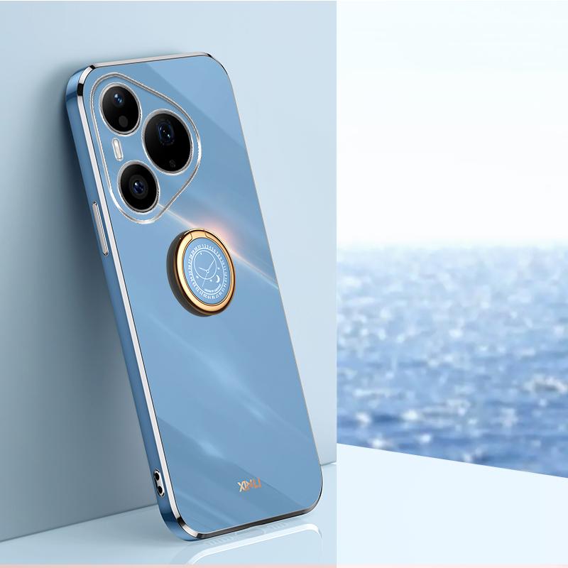For Huawei Pura 90 Pro 5G XINLI Straight Edge 6D Electroplate TPU Phone Case with Ring Holder - Celestial Blue - EDA004600120C