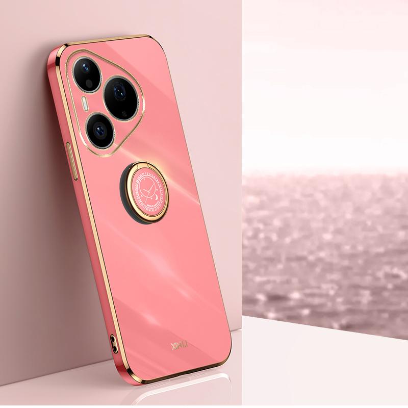 For Huawei Pura 90 Pro 5G XINLI Straight Edge 6D Electroplate TPU Phone Case with Ring Holder - Hawthorn Red - EDA004600120D