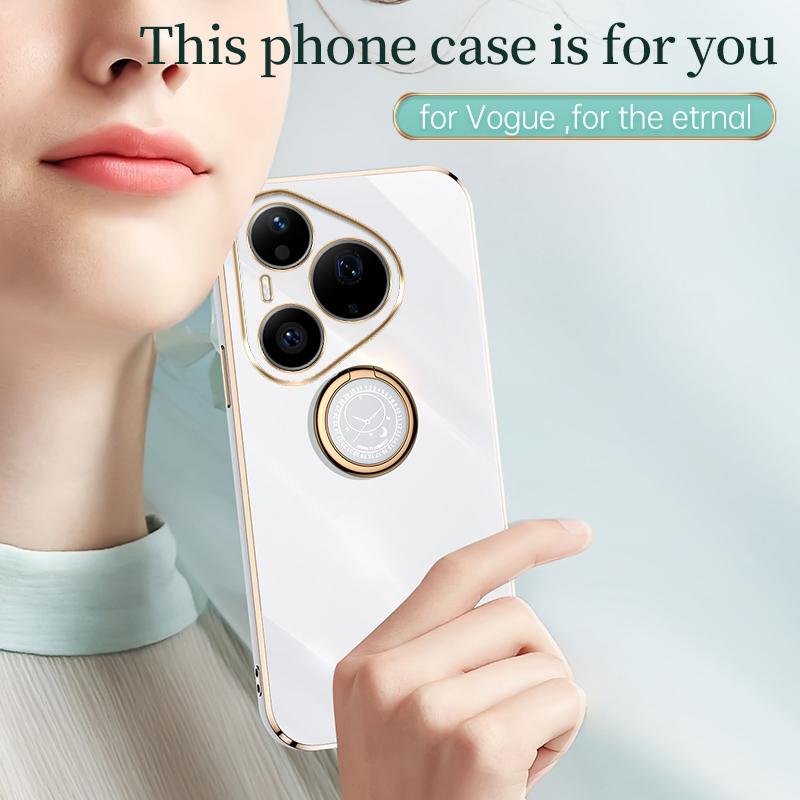 For Huawei Pura 90 Pro 5G XINLI Straight Edge 6D Electroplate TPU Phone Case with Ring Holder - Hawthorn Red - EDA004600120D