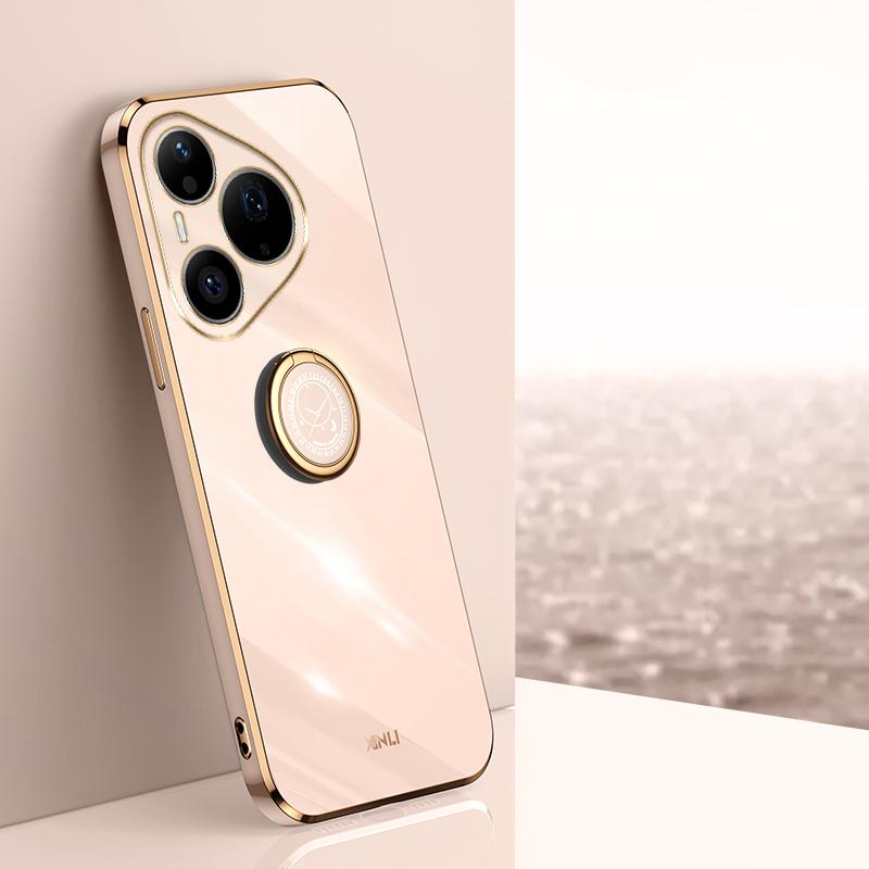 For Huawei Pura 90 Pro 5G XINLI Straight Edge 6D Electroplate TPU Phone Case with Ring Holder - Pink - EDA004600120F