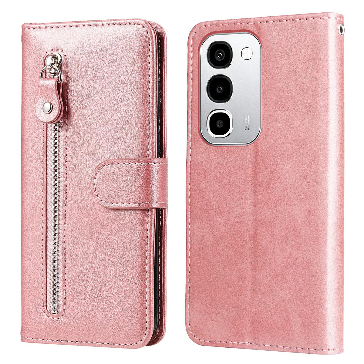 For Realme P4R 5G / P4x 4G / C100 4G / C100i Fashion Calf Texture Zipper Leather Phone Case - Rose Gold - EDA004600329B
