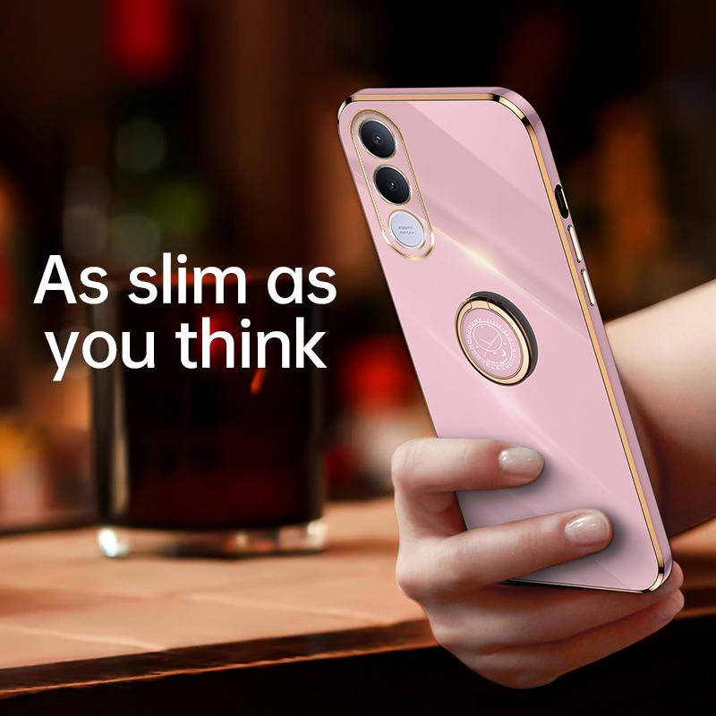 For vivo V70 FE 5G XINLI Straight Edge 6D Electroplate TPU Phone Case with Ring Holder - Pink - EDA004606928F