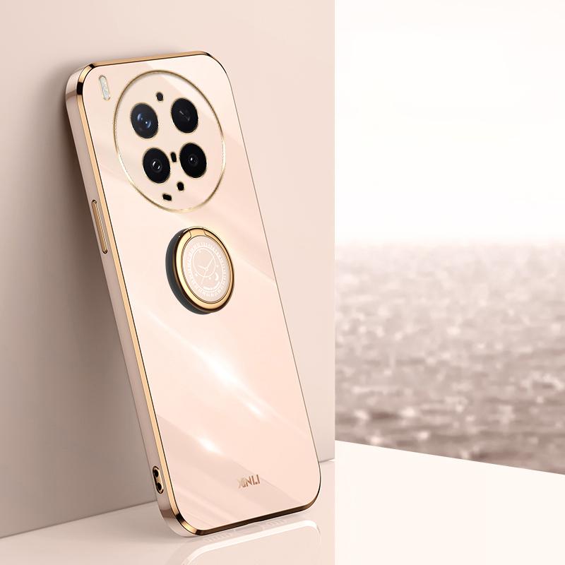 For vivo X300 Ultra XINLI Straight Edge 6D Electroplate TPU Phone Case with Ring Holder - Pink - EDA004606929F