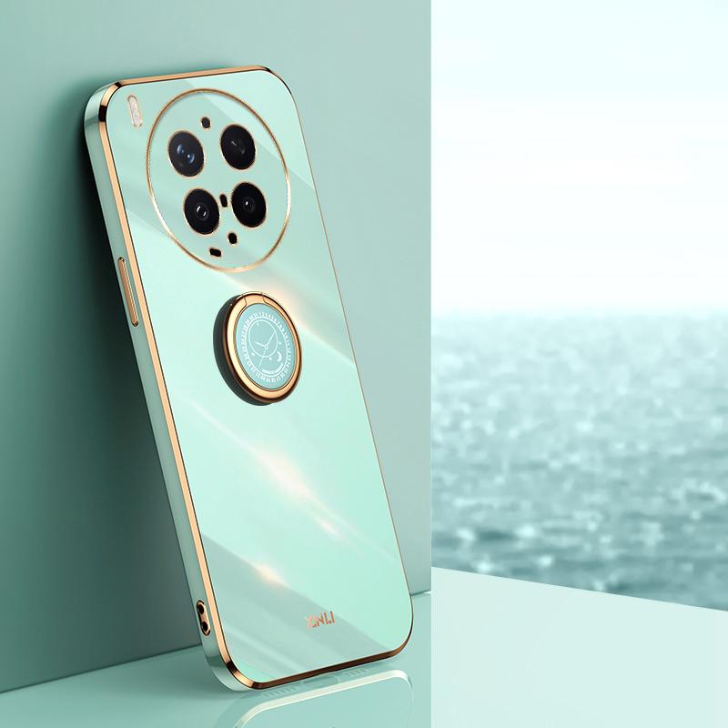 For vivo X300 Ultra XINLI Straight Edge 6D Electroplate TPU Phone Case with Ring Holder - Mint Green - EDA004606929G