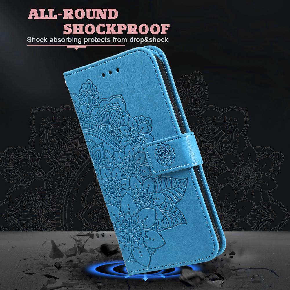 For Honor 600 Smart 5G Seven-petal Flowers Embossing Leather Phone Case(Blue)