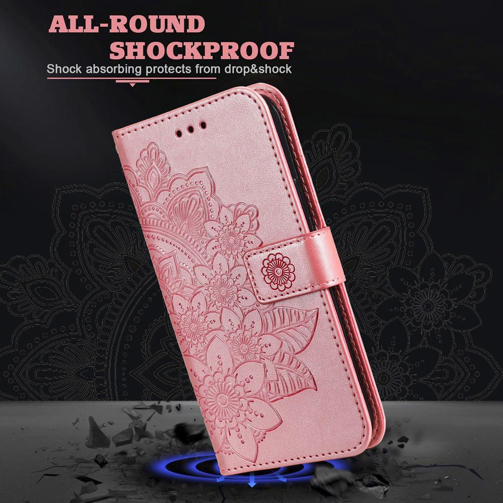 For Honor 600 Smart 5G Seven-petal Flowers Embossing Leather Phone Case(Rose Gold)