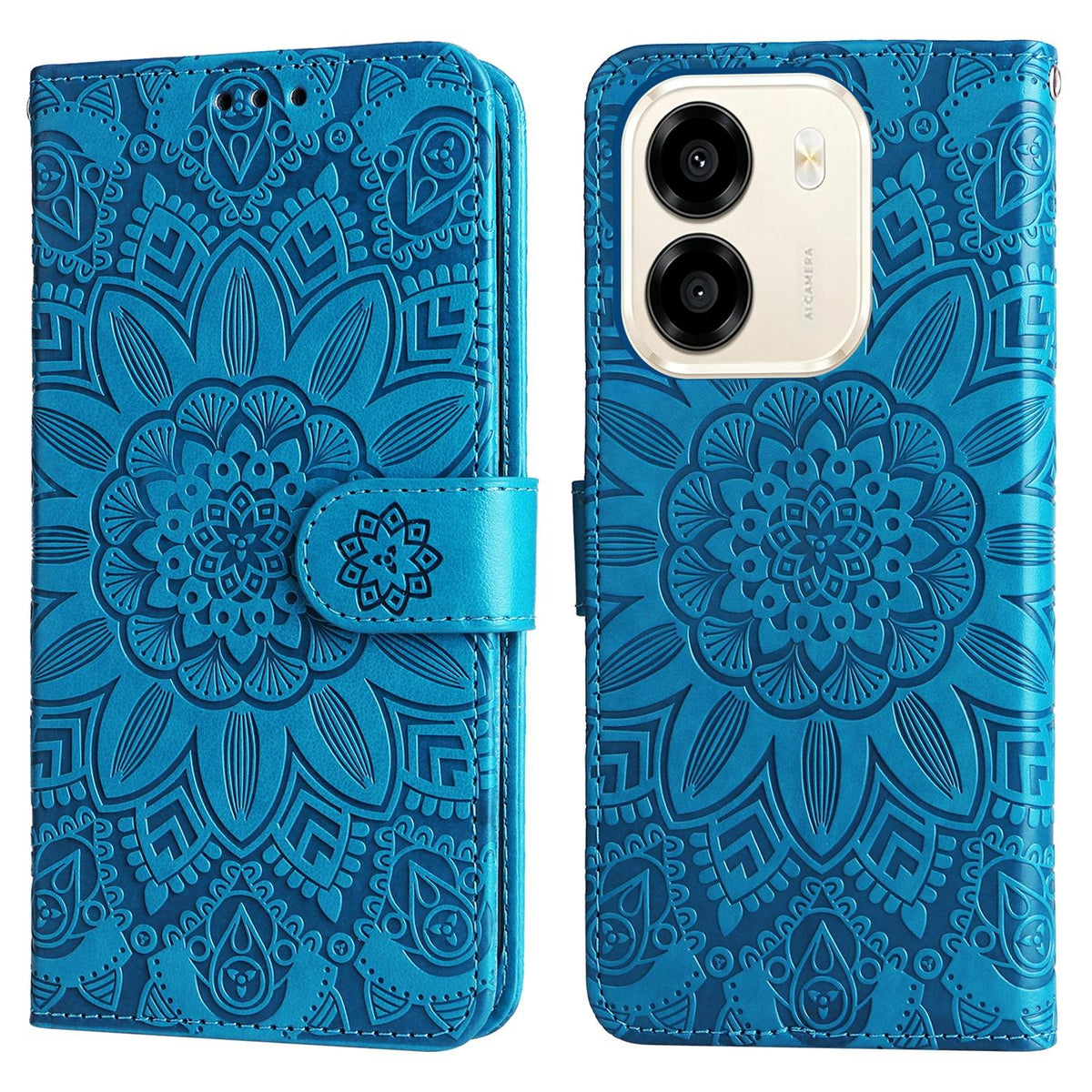 For Honor X6e 4G / X7e 4G / Play 80 Plus 5G Embossed Sunflower Leather Phone Case - Blue - EDA004648639B