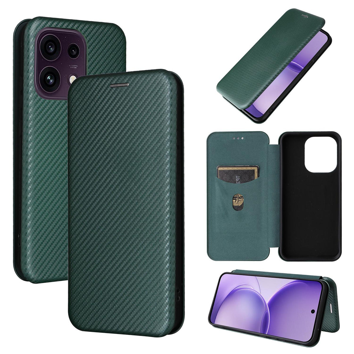 For OPPO Reno16 F 5G / Reno16 FS 5G Carbon Fiber Texture Flip Leather Phone Case - Green - EDA004672735D