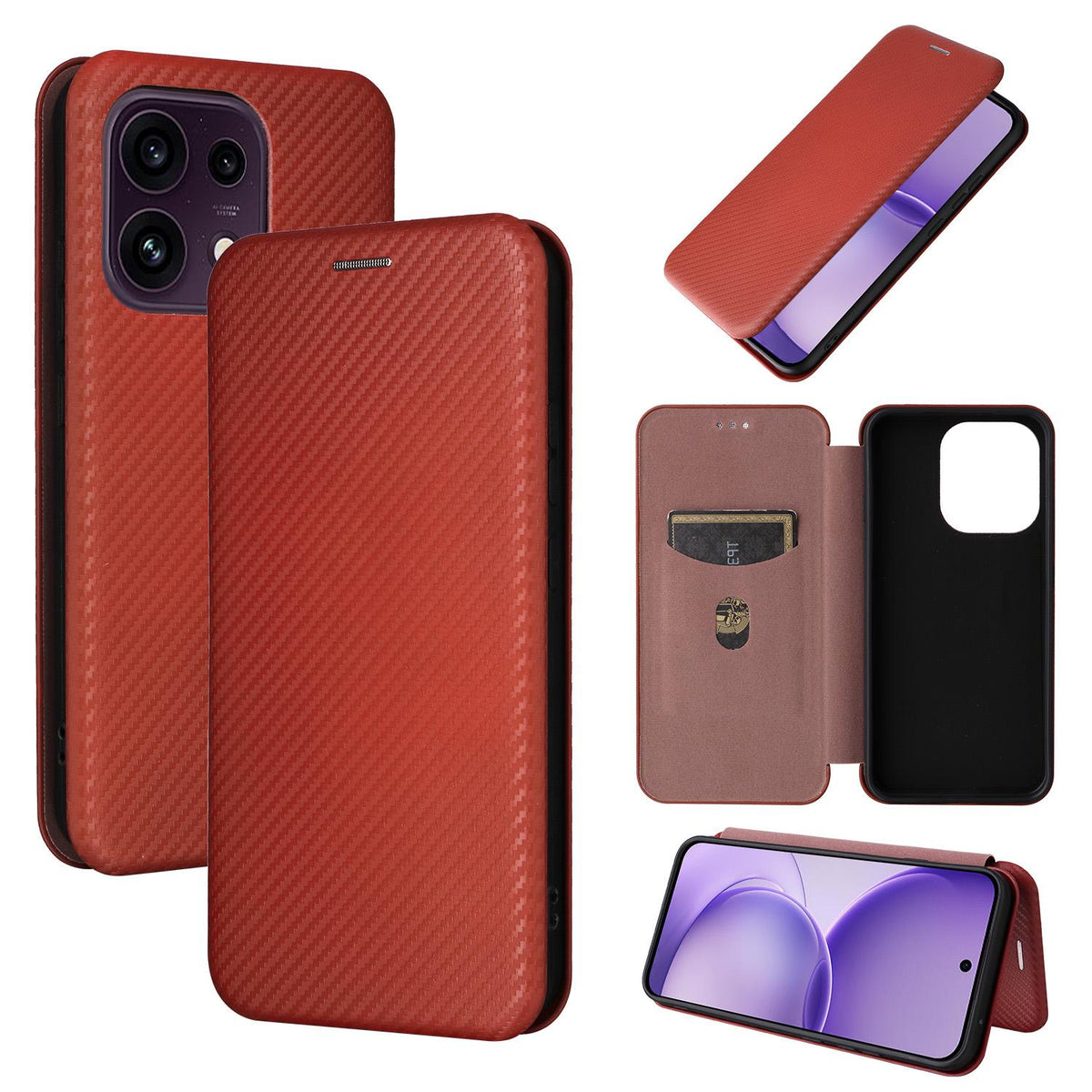 For OPPO Reno16 F 5G / Reno16 FS 5G Carbon Fiber Texture Flip Leather Phone Case - Brown - EDA004672735E