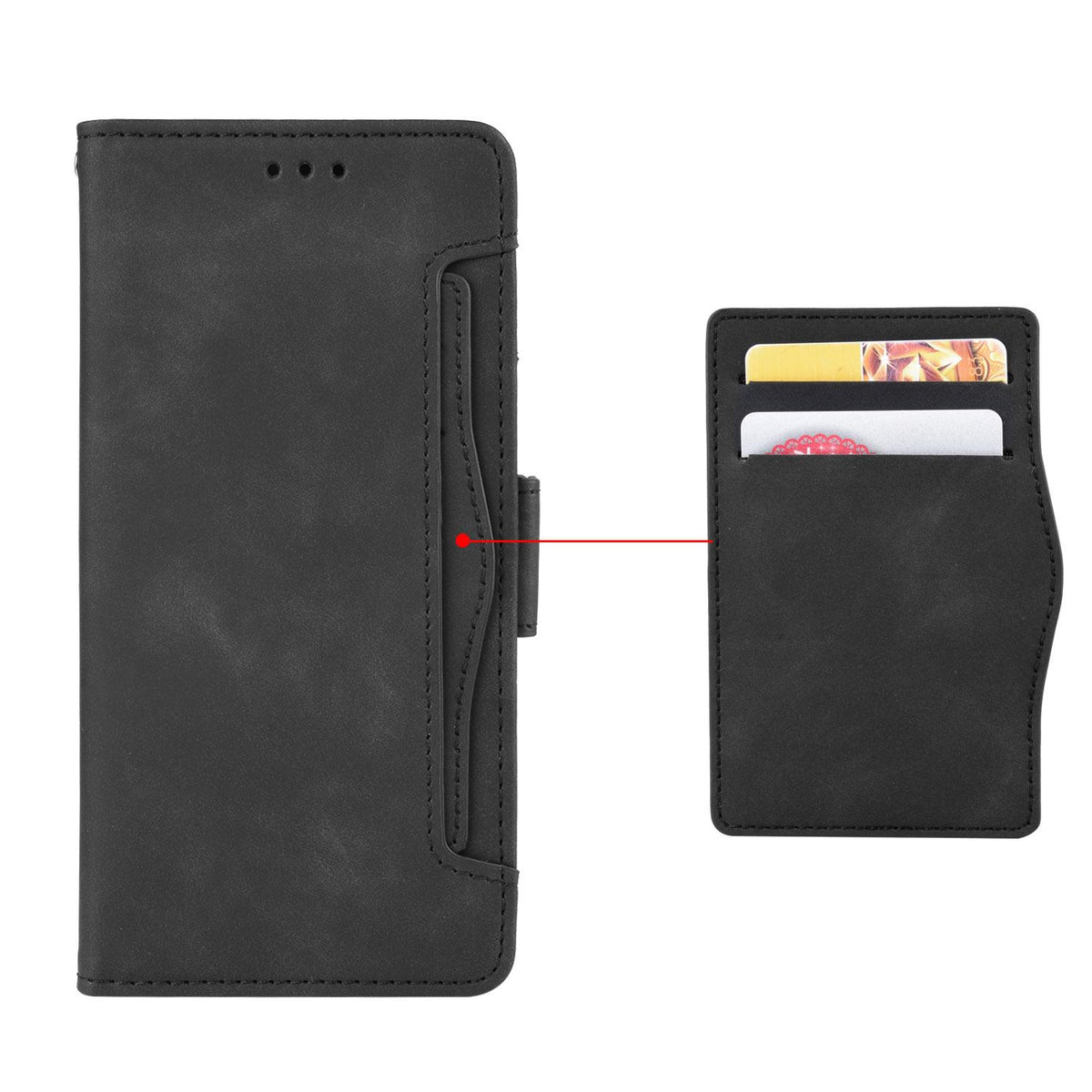 For Realme C100i 4G / C100x 4G Skin Feel Calf Texture Card Slots Leather Phone Case - Black - EDA004684450B