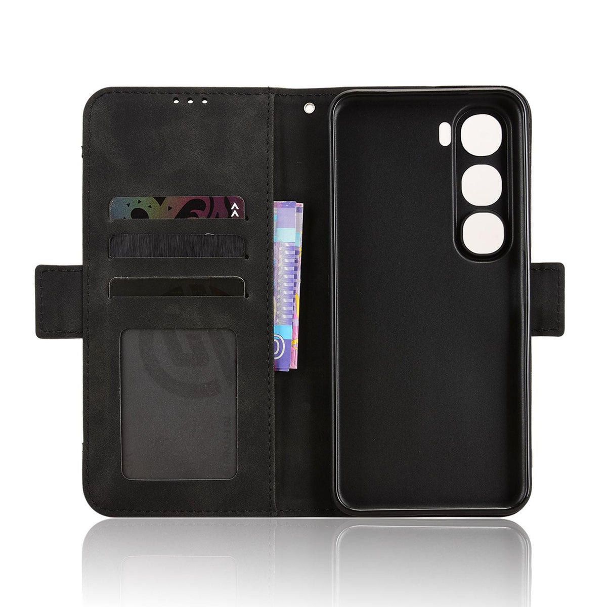 For Realme C100i 4G / C100x 4G Skin Feel Calf Texture Card Slots Leather Phone Case - Black - EDA004684450B