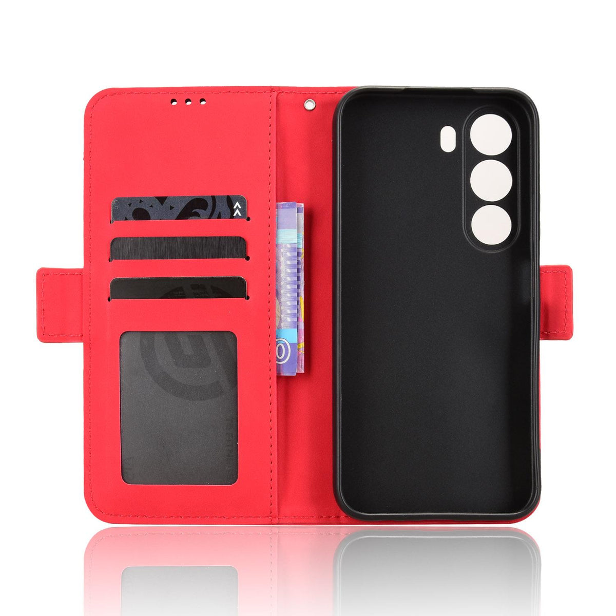 For Realme C100i 4G / C100x 4G Skin Feel Calf Texture Card Slots Leather Phone Case - Red - EDA004684450C