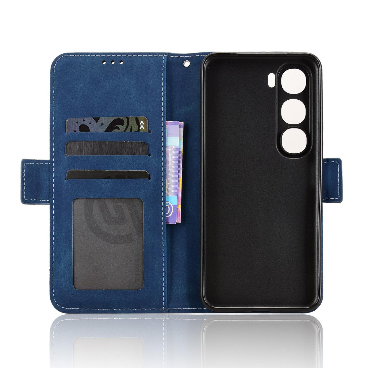 For Realme C100i 4G / C100x 4G Skin Feel Calf Texture Card Slots Leather Phone Case - Blue - EDA004684450D
