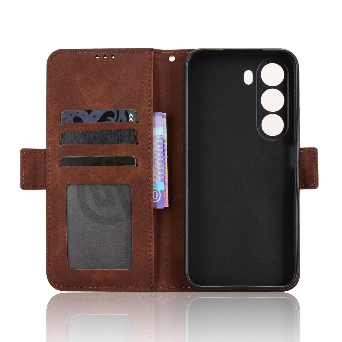 For Realme C100i 4G / C100x 4G Skin Feel Calf Texture Card Slots Leather Phone Case - Brown - EDA004684450E