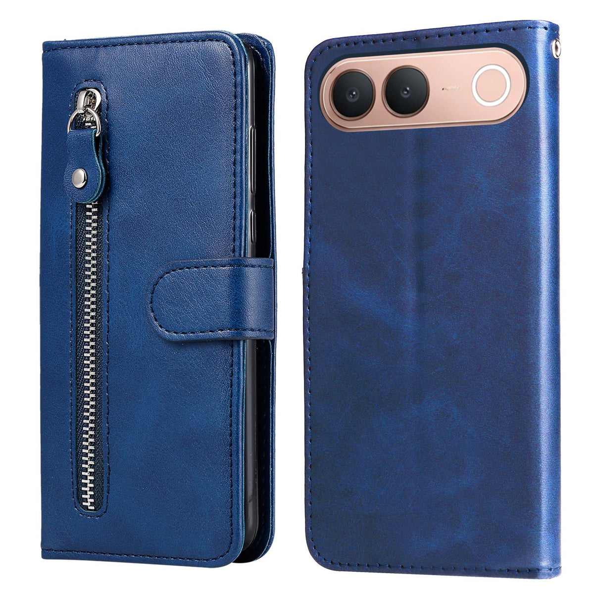 For vivo S2 5G / V80 Lite IN/PK Fashion Calf Texture Zipper Leather Phone Case - Blue - EDA004903633B