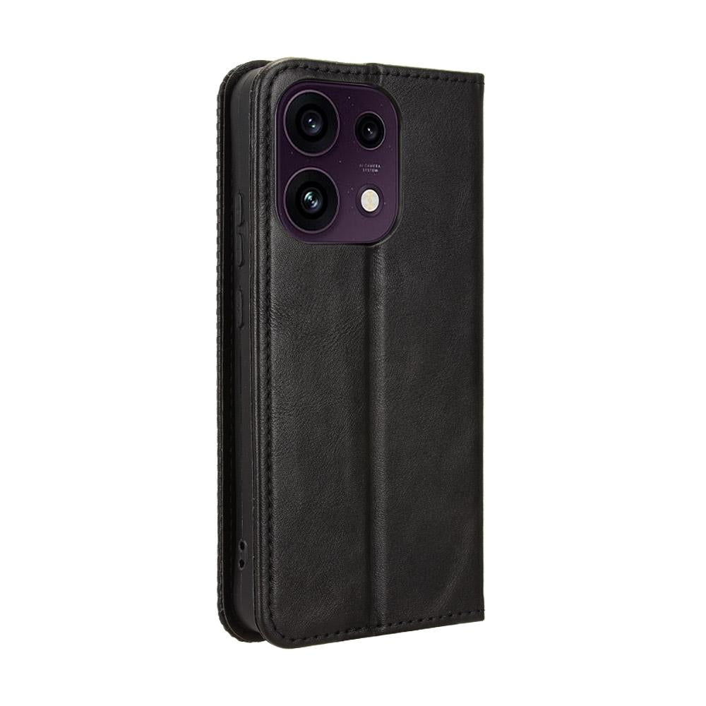 For OPPO Reno16 F 5G / Reno16 FS 5G Magnetic Buckle Retro Texture Leather Phone Case - Black - EDA005048554A