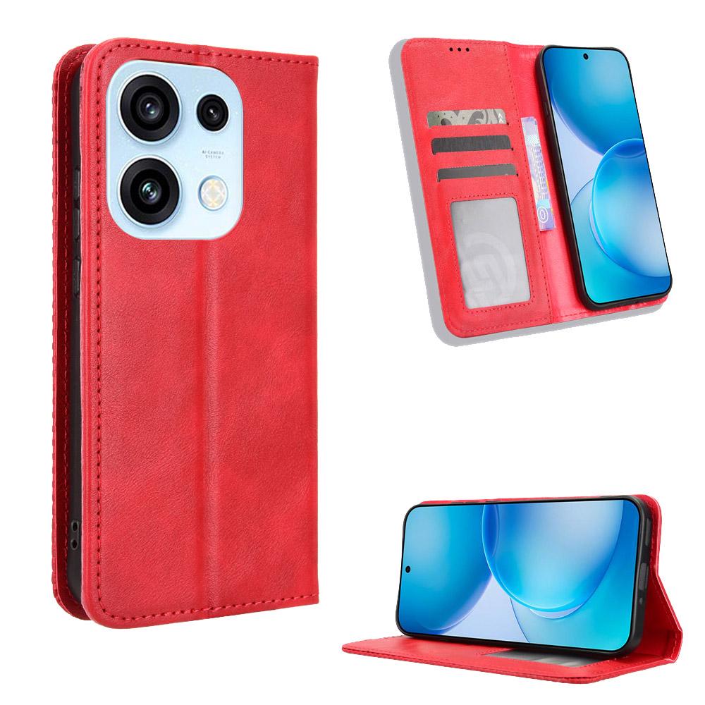 For OPPO Reno16 Pro 5G / Reno 16 5G Global Magnetic Buckle Retro Texture Leather Phone Case - Red - EDA005048555B