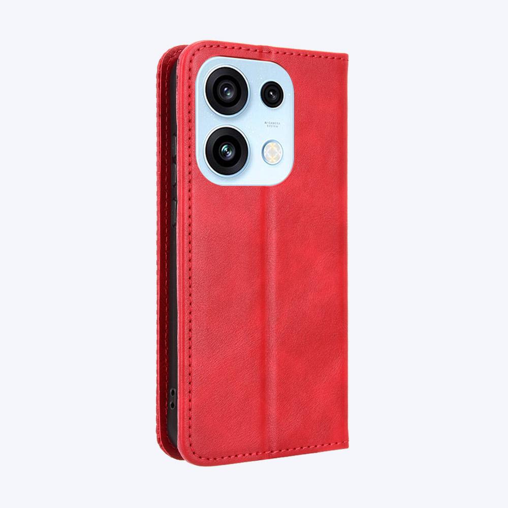 For OPPO Reno16 Pro 5G / Reno 16 5G Global Magnetic Buckle Retro Texture Leather Phone Case - Red - EDA005048555B
