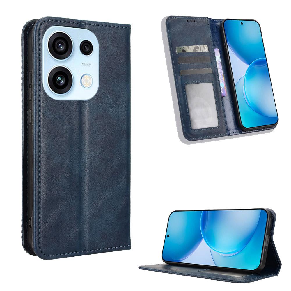 For OPPO Reno16 Pro 5G / Reno 16 5G Global Magnetic Buckle Retro Texture Leather Phone Case - Blue - EDA005048555C
