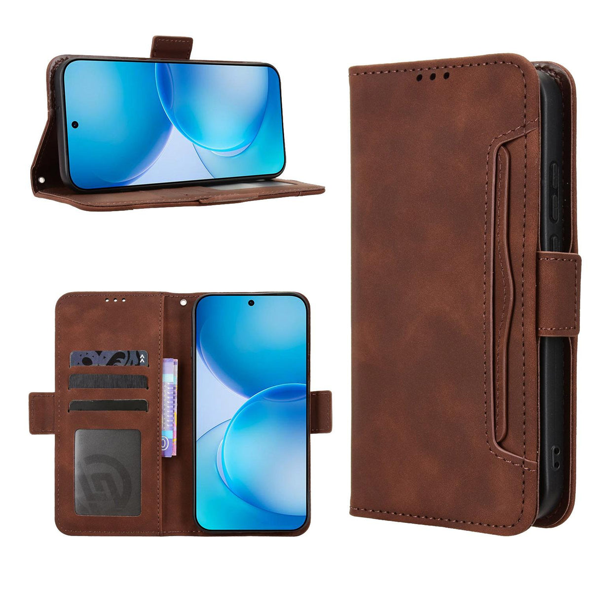 For OPPO Reno16 Pro 5G / Reno 16 5G Global Skin Feel Calf Texture Card Slots Leather Phone Case - Brown - EDA005051055E
