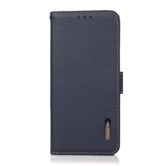 For OPPO A7 Pro Max 5G KHAZNEH Side-Magnetic Litchi Genuine Leather RFID Phone Case(Blue)