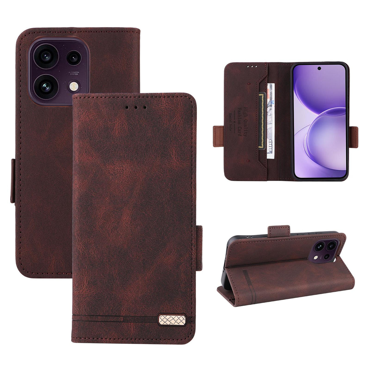 For OPPO Reno16 F 5G / Reno16 FS 5G Magnetic Clasp Leather Phone Case - Brown - EDA005209329A