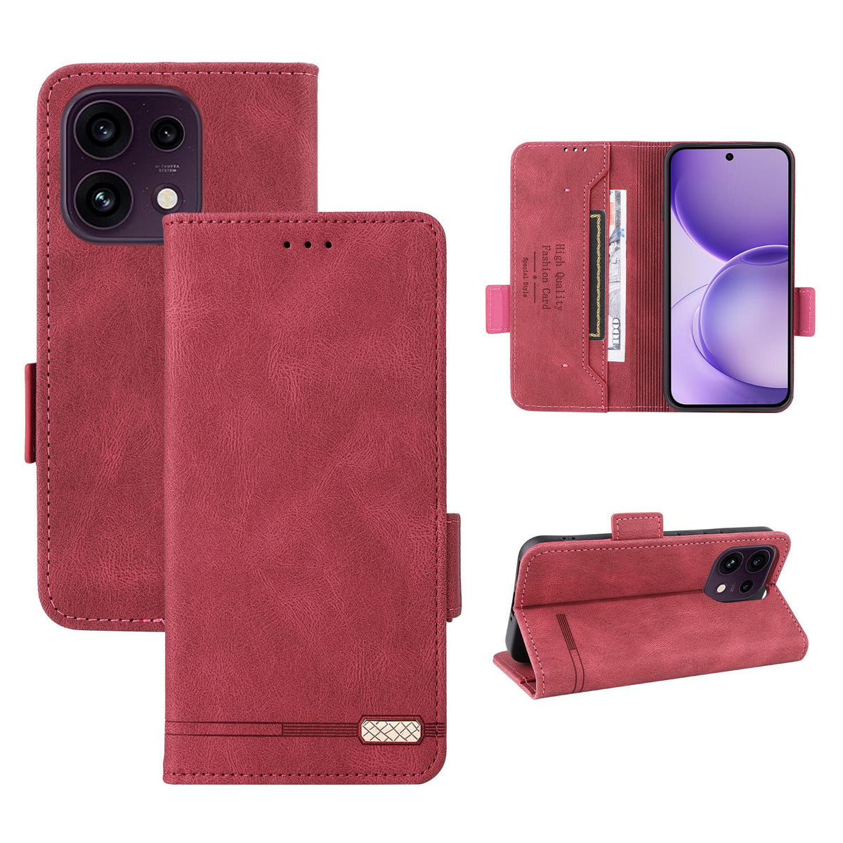 For OPPO Reno16 F 5G / Reno16 FS 5G Magnetic Clasp Leather Phone Case - Red - EDA005209329E