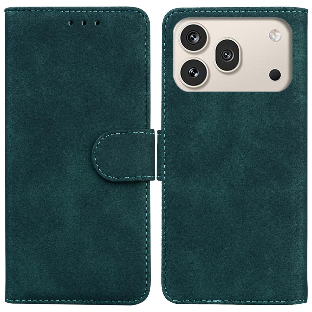 For Honor 600 Global / 600 Pro Global Skin Feel Pure Color Flip Leather Phone Case - Green - EDA005223425C