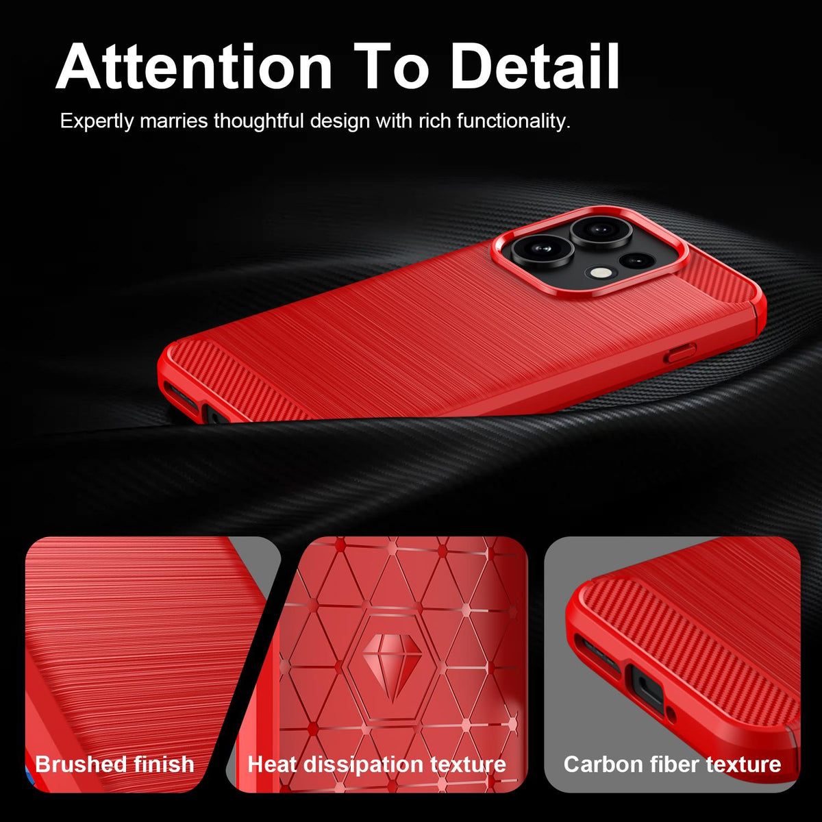 For OPPO Reno16 5G Global Carbon Fiber Brushed Texture TPU Phone Case - Red - EDA005272642B