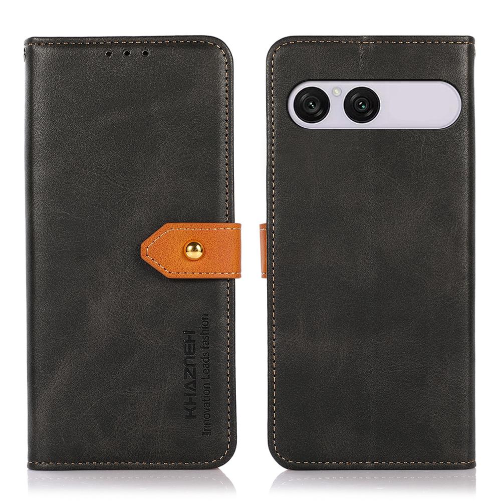 For Sony Xperia 10 VIII/10 VII KHAZNEH Dual-color Cowhide Texture Flip Leather Phone Case - Black - EDA005317005A