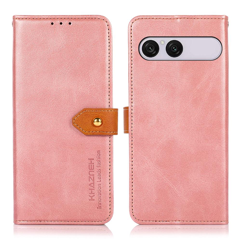 For Sony Xperia 10 VIII/10 VII KHAZNEH Dual-color Cowhide Texture Flip Leather Phone Case - Rose Gold - EDA005317005C