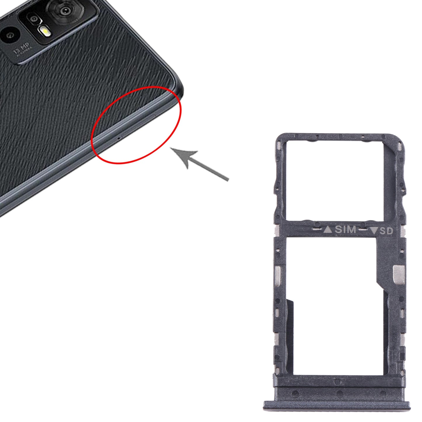 For TCL 40 R Original SIM + Micro SD Card Tray(Black)