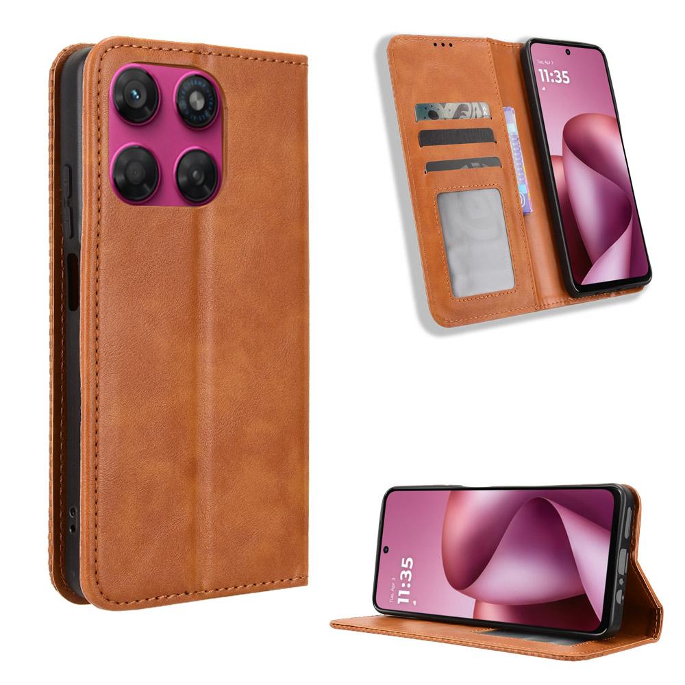 For Motorola Moto G37 / G47 / G37 Power Magnetic Buckle Retro Texture Leather Phone Case - Brown - EDA005674142D