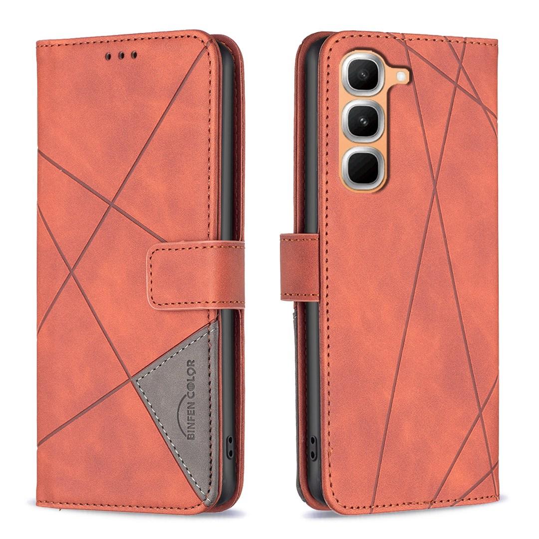 For Infinix Hot 70 Pro 5G Magnetic Buckle Rhombus Texture Leather Phone Case - Brown - EDA005979228D