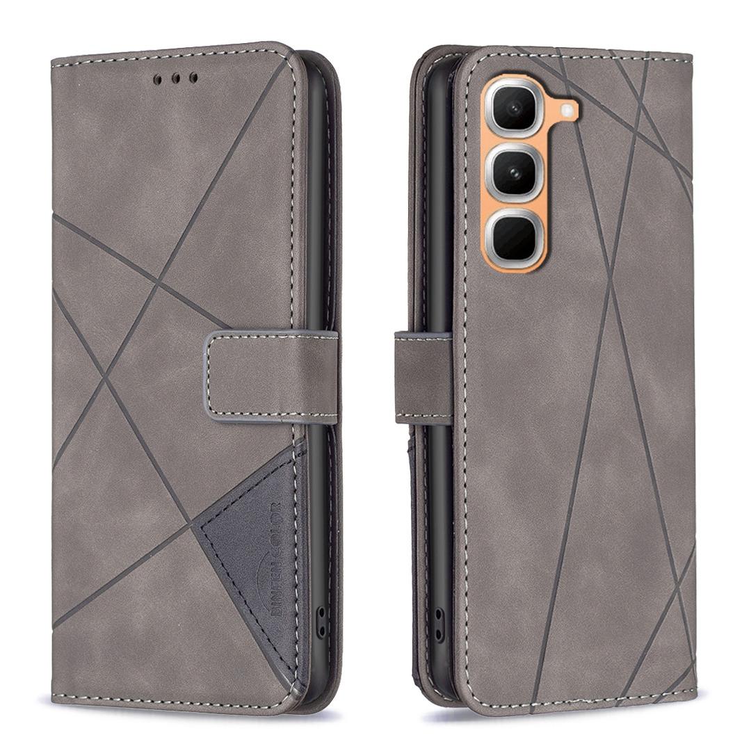 For Infinix Hot 70 Pro 5G Magnetic Buckle Rhombus Texture Leather Phone Case - Grey - EDA005979228E
