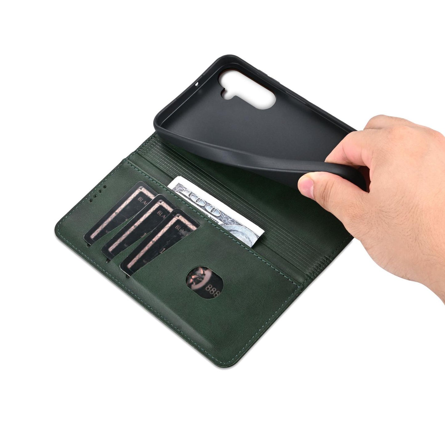 For Galaxy A18 5G/A17 5G AZNS Magnetic Calf Texture Flip Leather Phone Case(Dark Green)