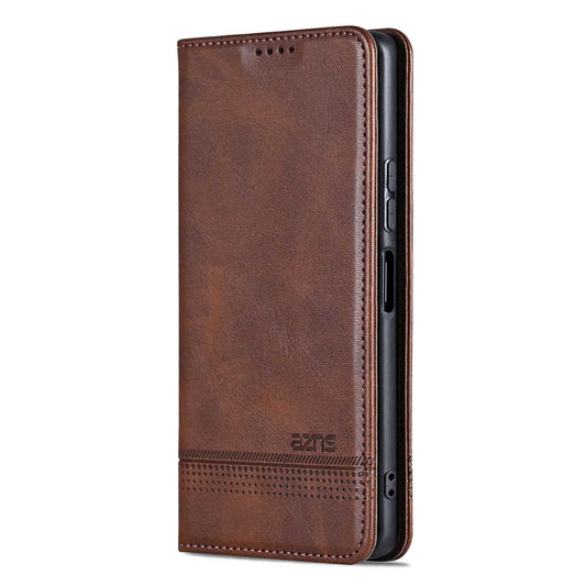 For Galaxy A27 5G AZNS Magnetic Calf Texture Flip Leather Phone Case(Dark Brown)