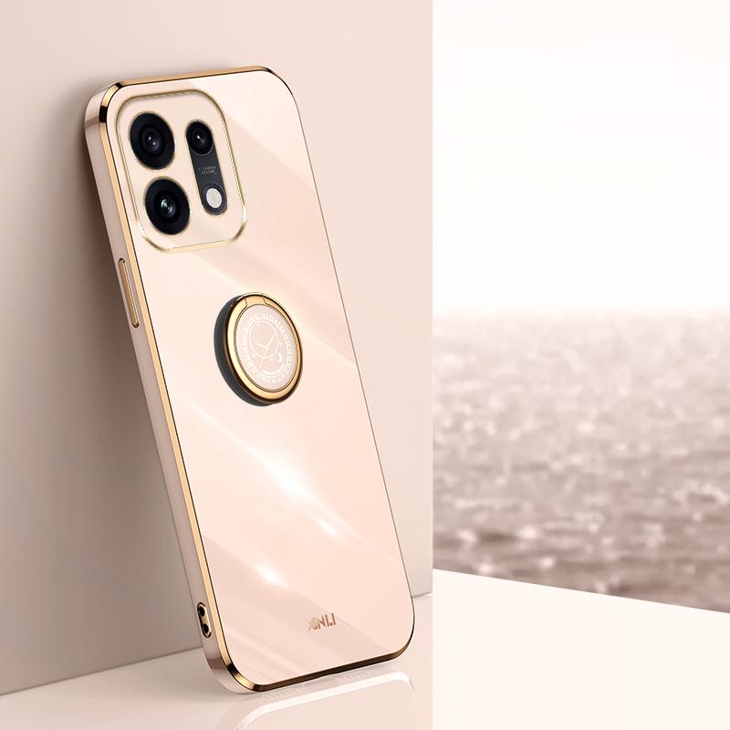 For OPPO Reno16 5G Global XINLI Straight Edge 6D Electroplate TPU Phone Case with Ring Holder - Pink - EDA006365123B