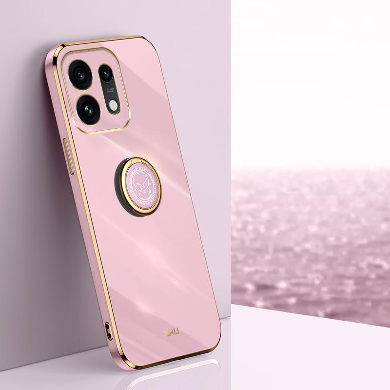For OPPO Reno16 5G Global XINLI Straight Edge 6D Electroplate TPU Phone Case with Ring Holder - Cherry Purple - EDA006365123F