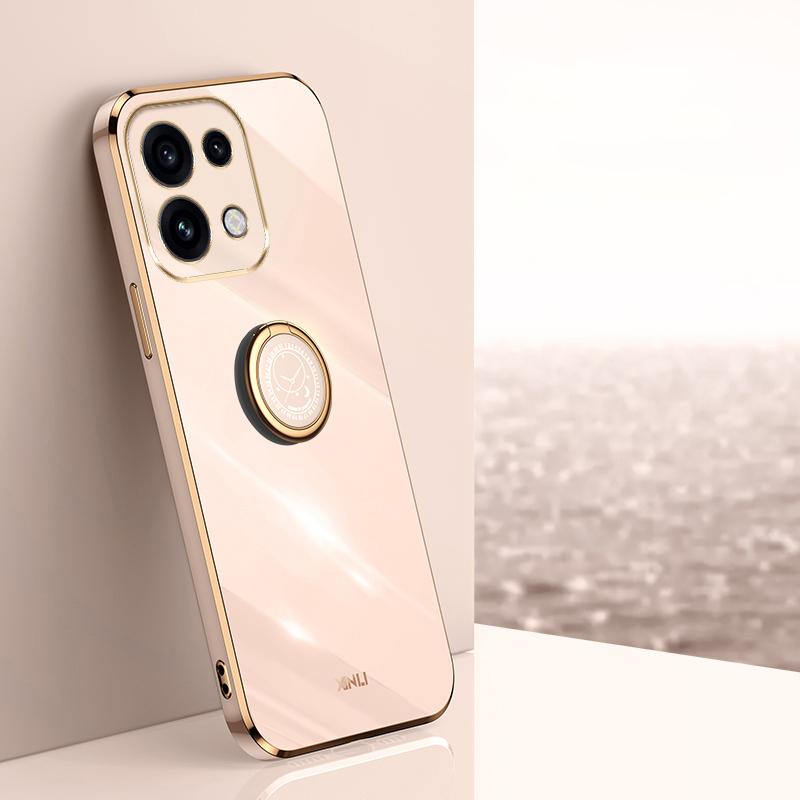 For OPPO Reno16 Pro 5G Global XINLI Straight Edge 6D Electroplate TPU Phone Case with Ring Holder - Pink - EDA006365124B