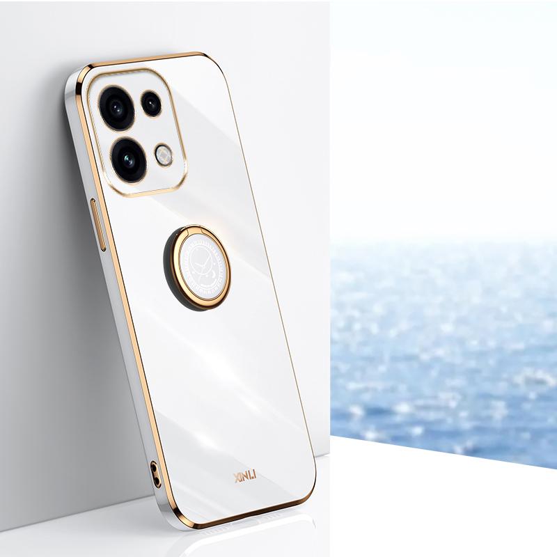 For OPPO Reno16 Pro 5G Global XINLI Straight Edge 6D Electroplate TPU Phone Case with Ring Holder - White - EDA006365124C