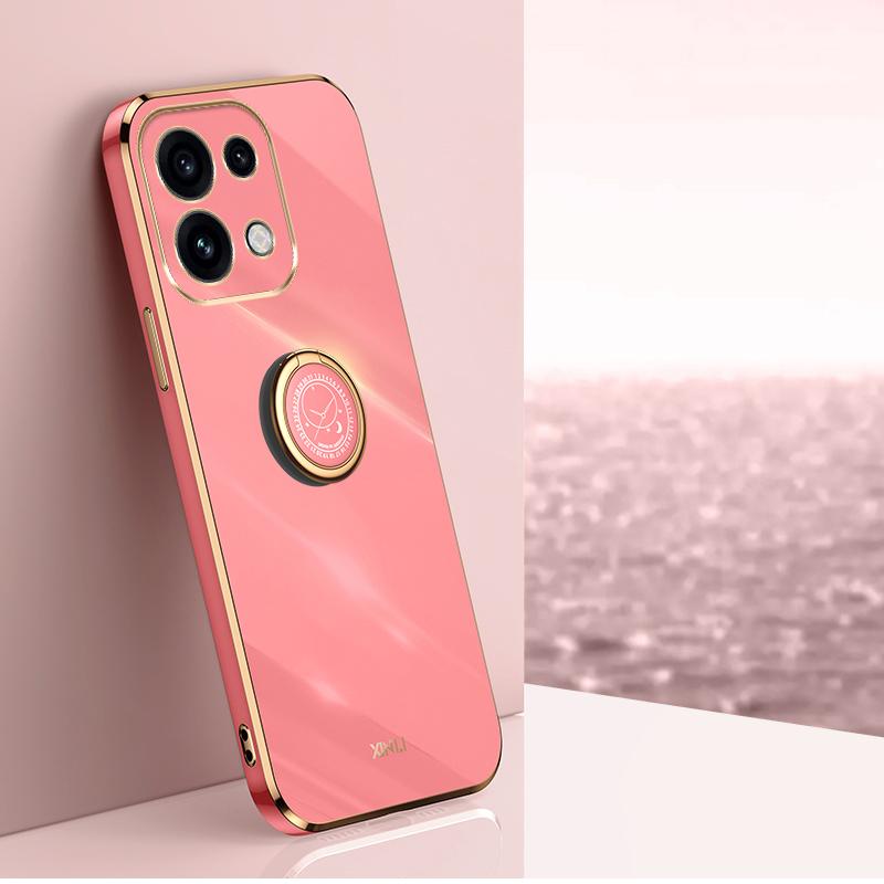 For OPPO Reno16 Pro 5G Global XINLI Straight Edge 6D Electroplate TPU Phone Case with Ring Holder - Hawthorn Red - EDA006365124D