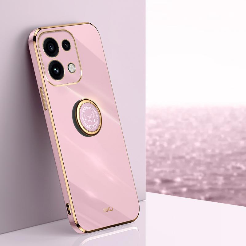 For OPPO Reno16 Pro 5G Global XINLI Straight Edge 6D Electroplate TPU Phone Case with Ring Holder - Cherry Purple - EDA006365124F
