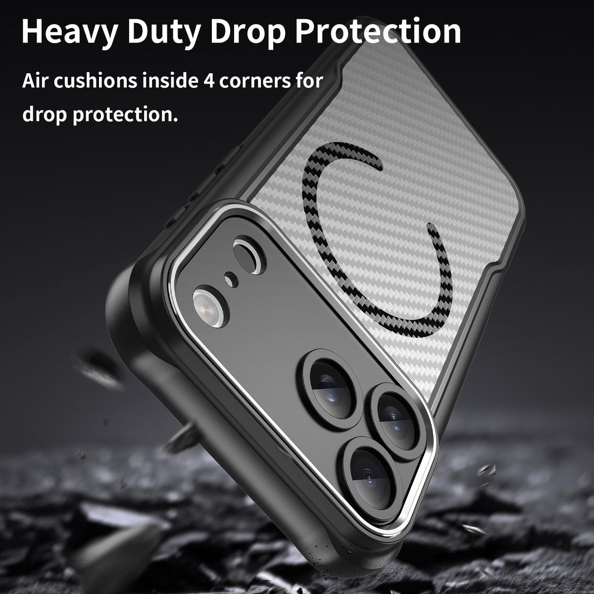 For iPhone 18 Pro Max Carbon Fiber Texture MagSafe Translucent Phone Case - Black - EDA006491726A
