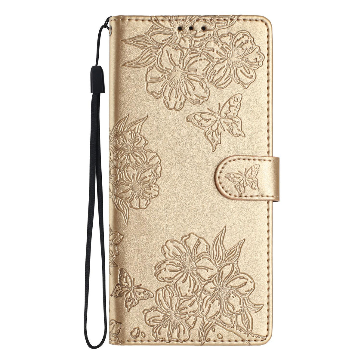 For Redmi K90 Pro Max/Poco F8 Ultra Cherry Blossom Butterfly Skin Feel Embossed PU Phone Case(Gold)