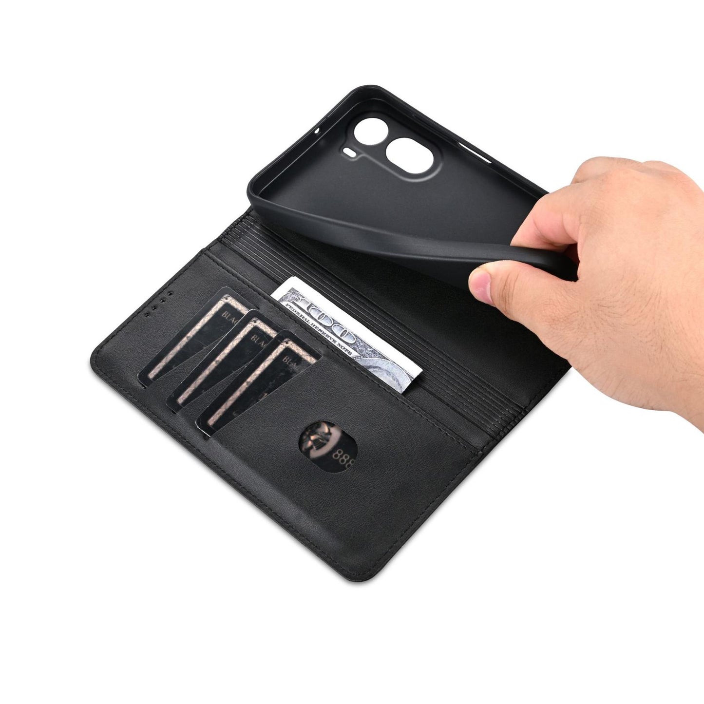 For Redmi A7 Pro 5G/4G 171mm/Poco C85x 5G AZNS Magnetic Calf Texture Flip Leather Phone Case(Black)