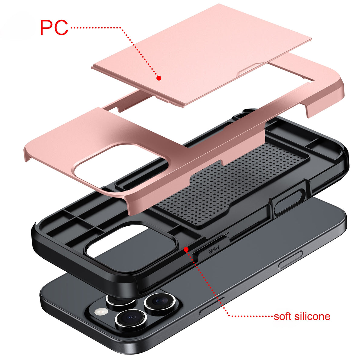 For iPhone 18 Pro Shockproof Armor Phone Case with Card Slot - White - EDA006701811A