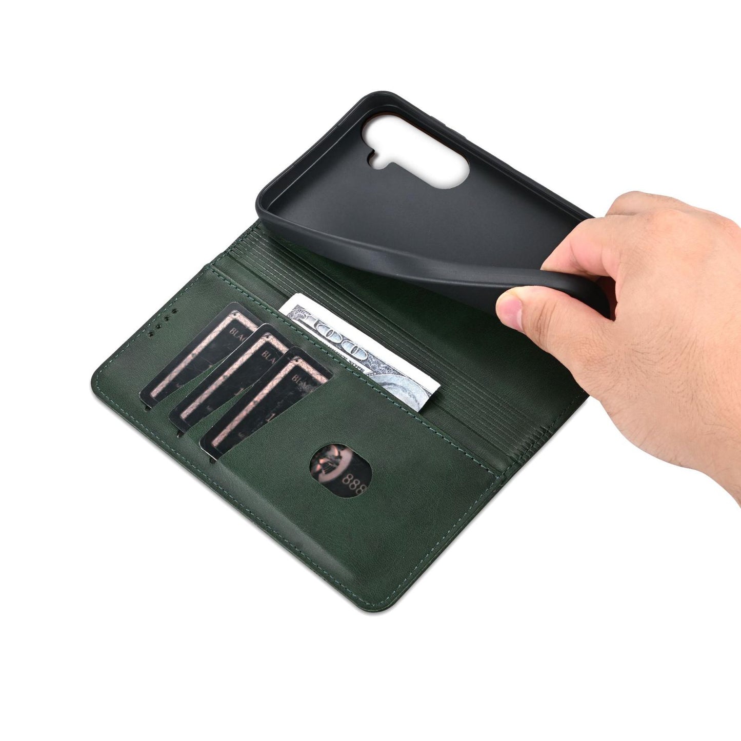 For Galaxy S26 FE 5G AZNS Magnetic Calf Texture Flip Leather Phone Case(Dark Green)