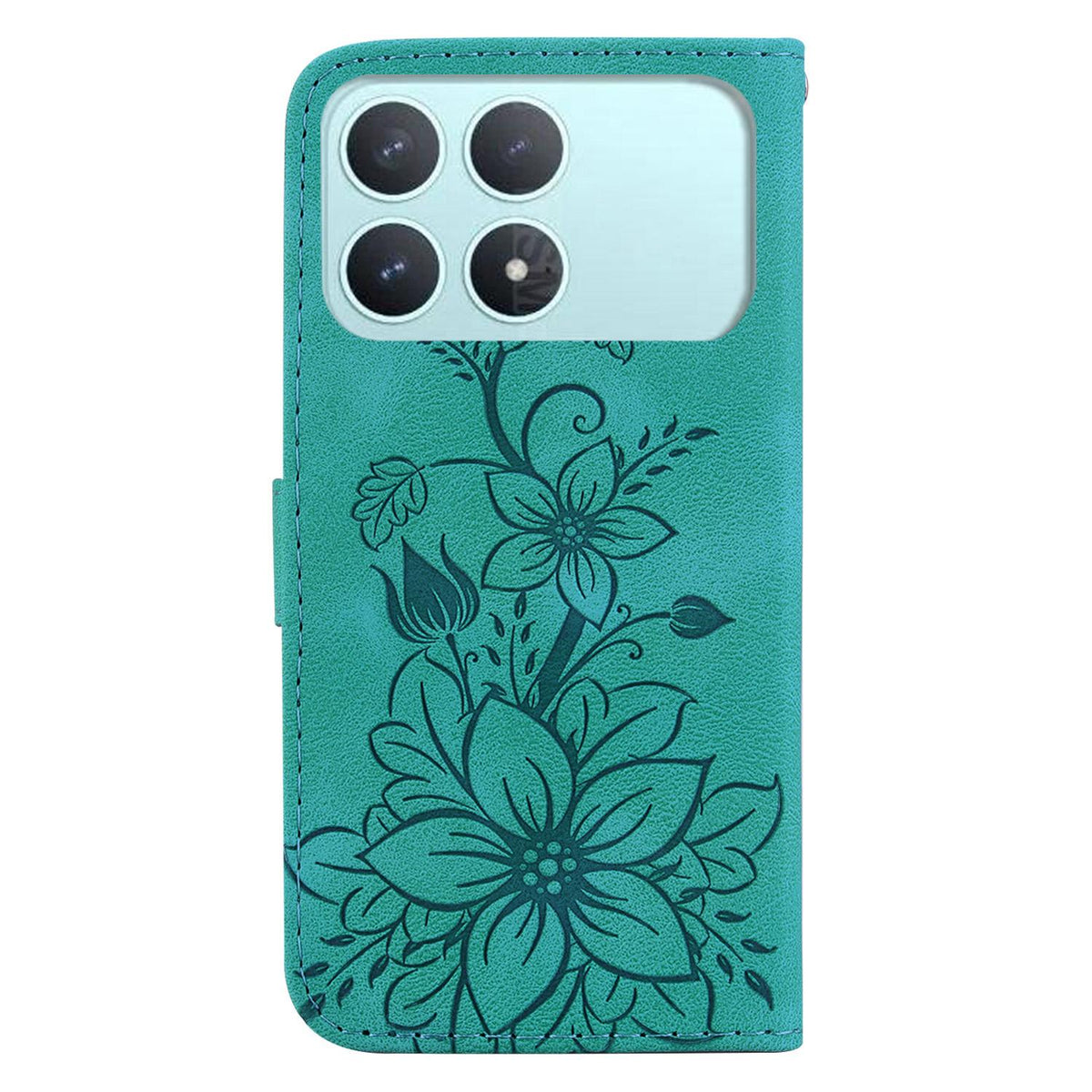 For Redmi K90 / Xiaomi Poco F8 Pro 5G Lily Embossed Leather Phone Case - Green - EDA006711025A
